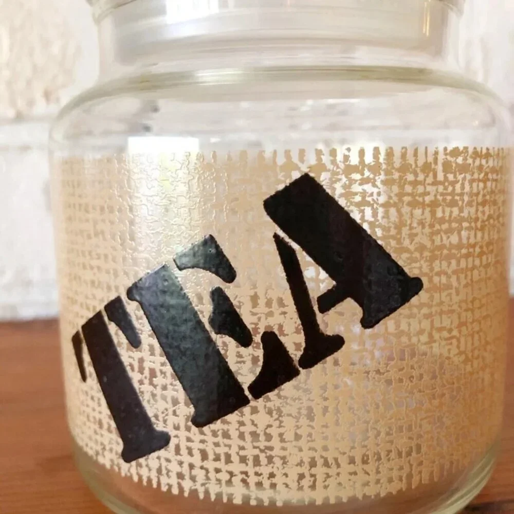 Vintage Anchor Hocking Tea Storage Jar Glass Container Burlap Pattern MCM 1970's